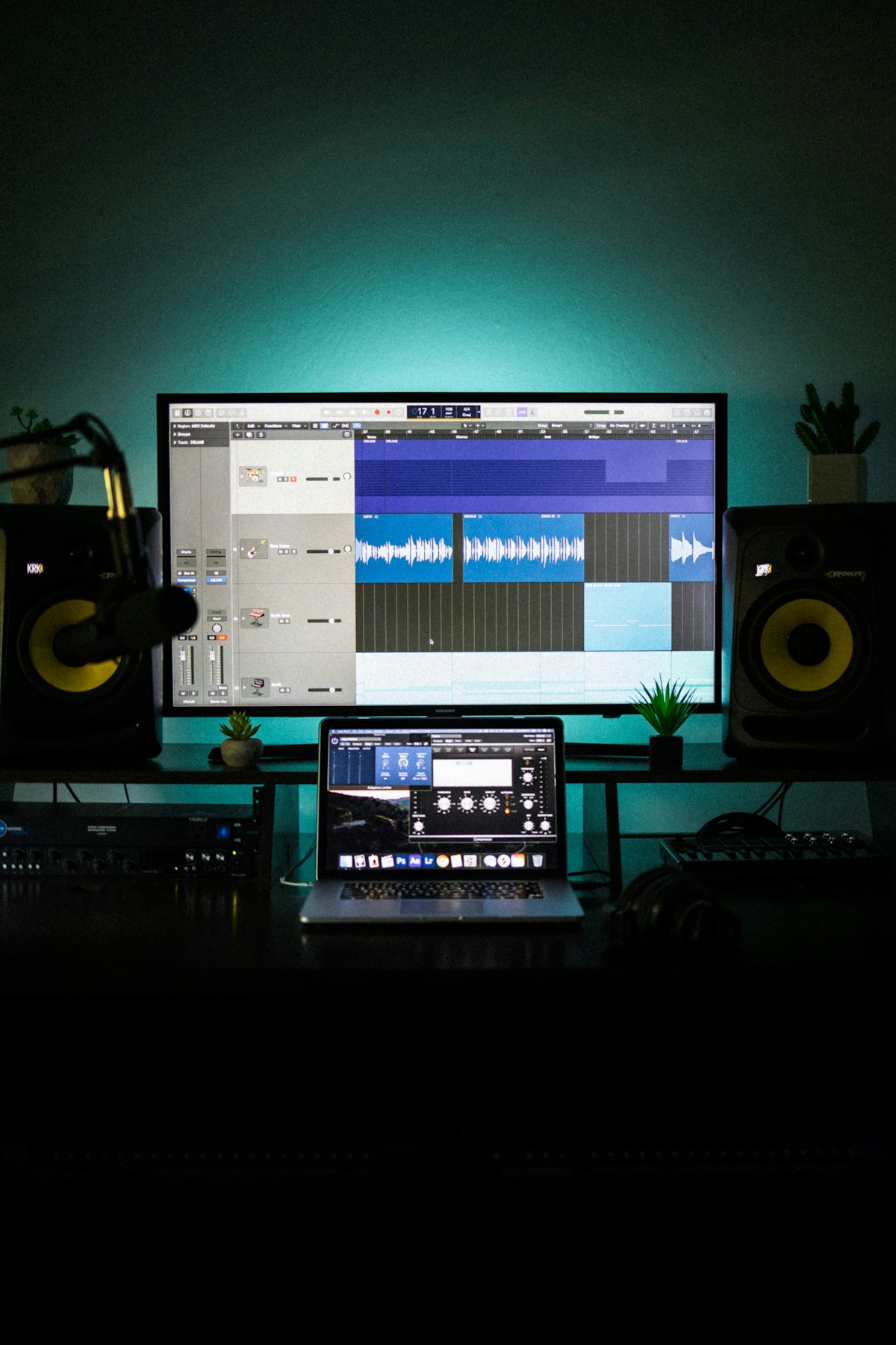 Audio mixing controls and recording session in progress