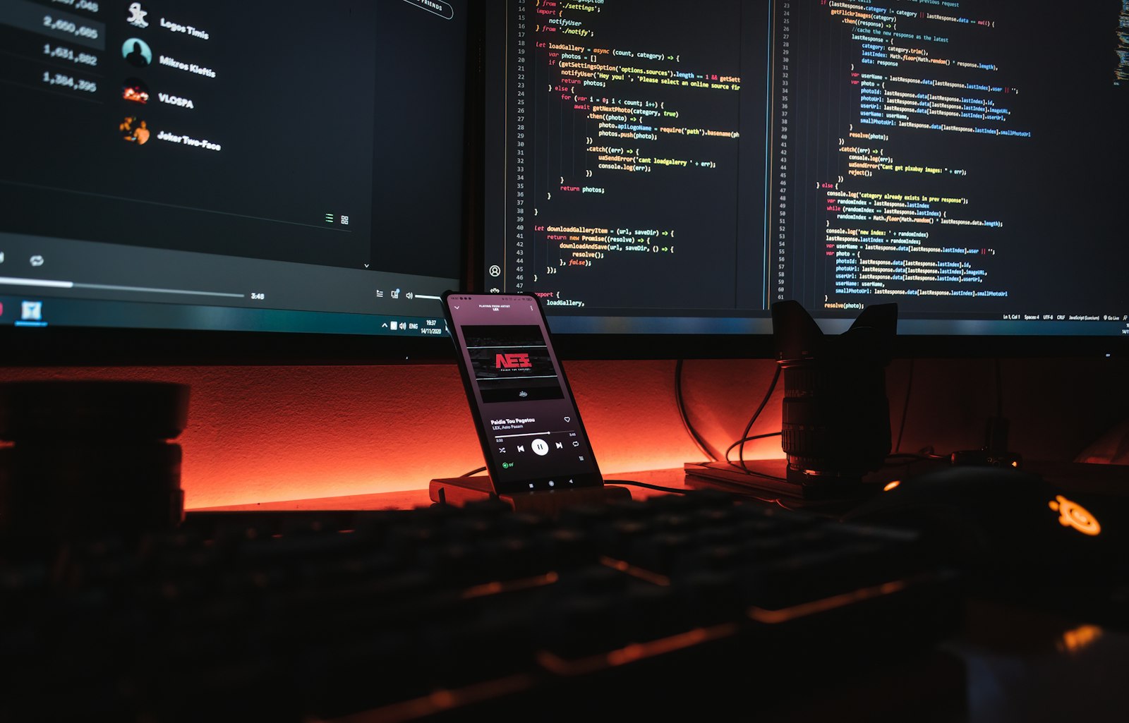 Dark editor and terminal panes on a developer machine