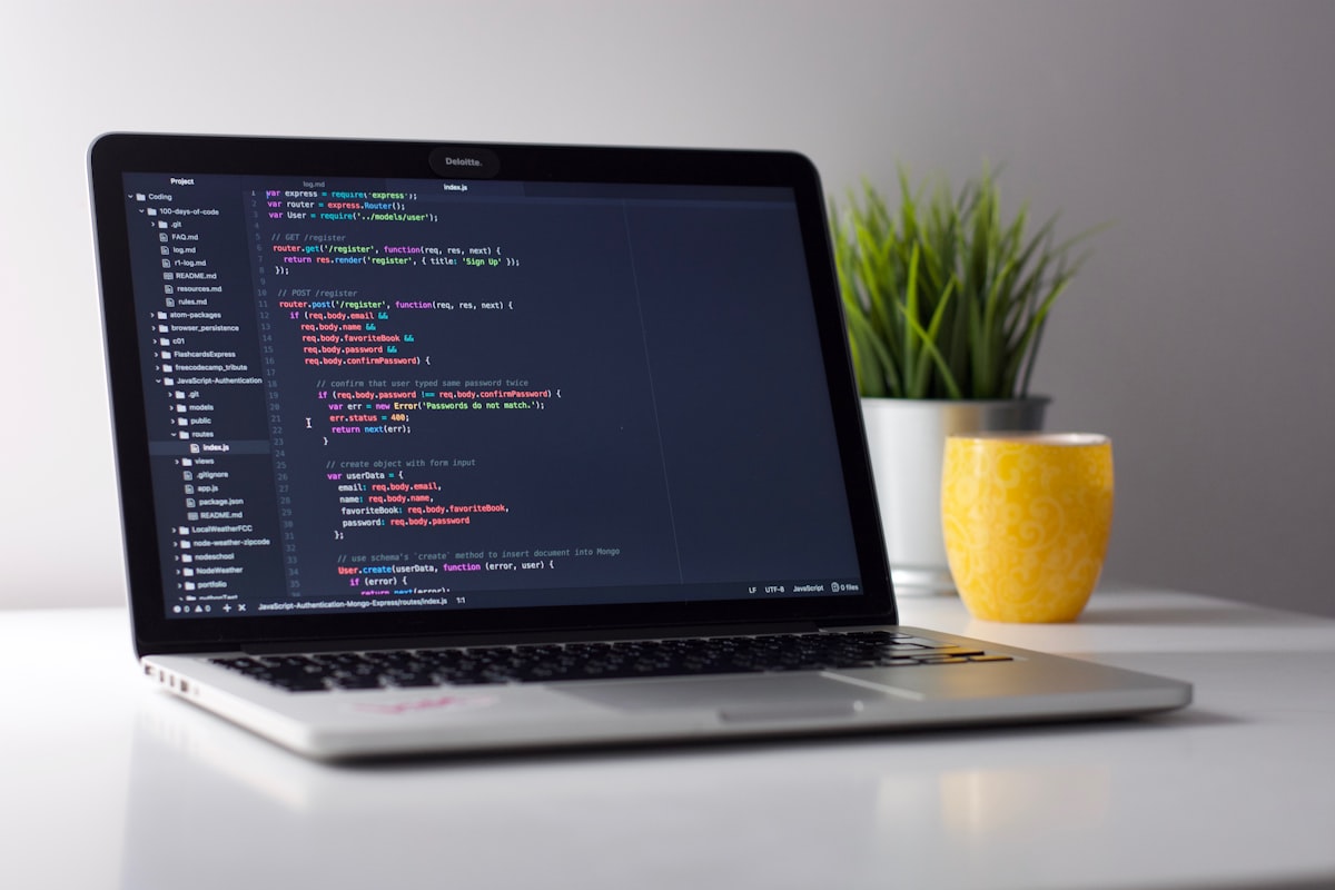 Developer workspace with monitor and keyboard
