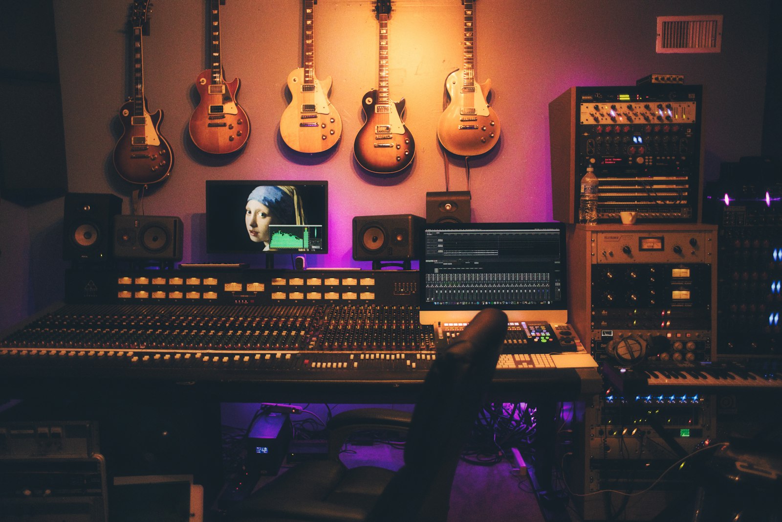 Music production setup with controller and keys